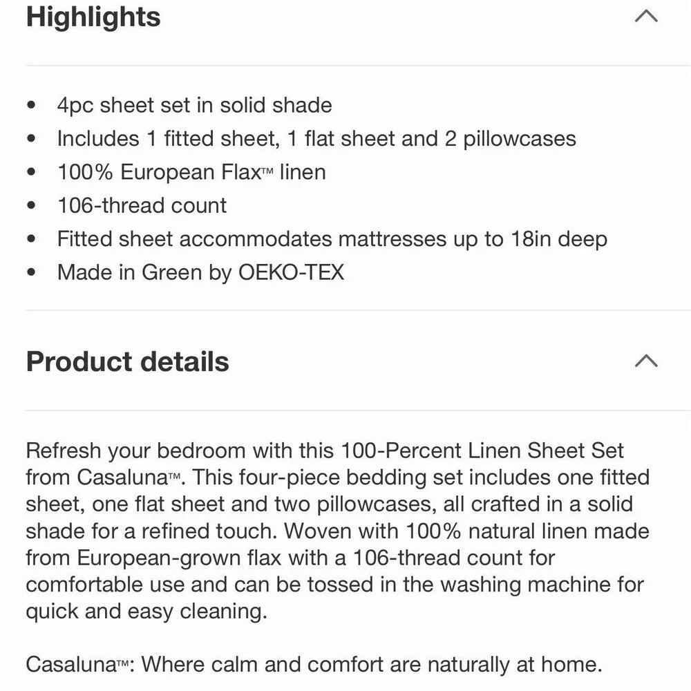 California King 100% Linen Sheet Set Mineral Blue - Casaluna NEW